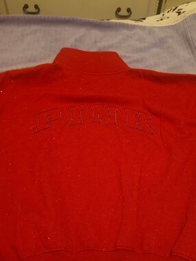 PINK Victoria's Secret Red Sparkle Half-Zip Sweater